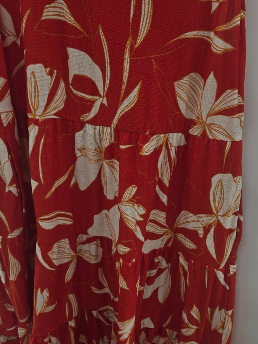 Ava and Viv Red Cream Tropical Floral Sleeveless Tiered Midi Dress Size 2x - Picture 5 of 13